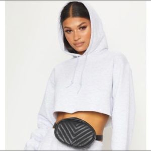 PrettyLittleThing Grey Crop Hoodie. Size M.